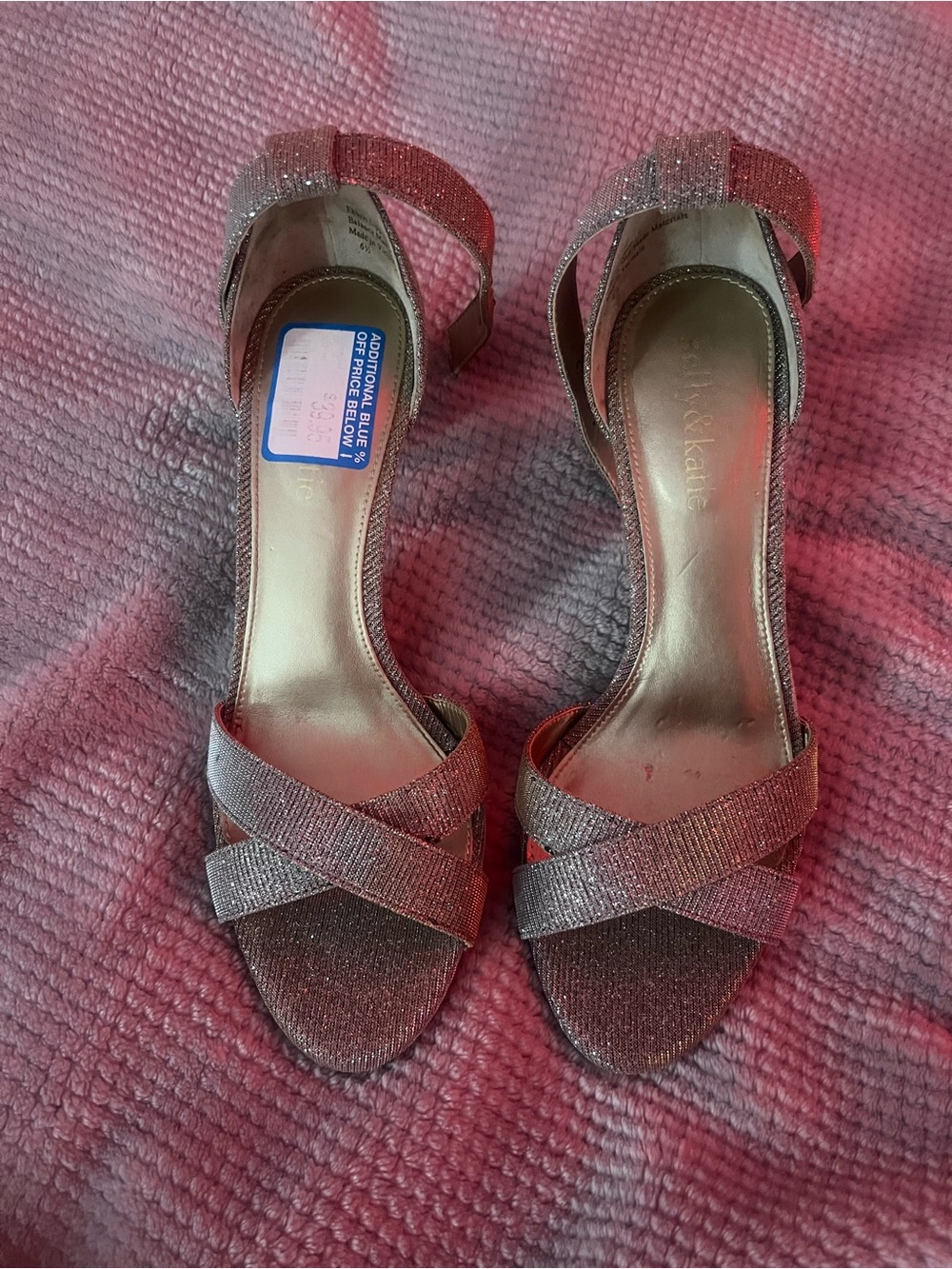 kate spade Glitter Crisscross Open-Toe Ankle Strap Heels in Rose Gold
